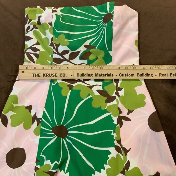 Vintage J Crew Strapless Pink Green Brown Dress Sz 8 - Picture 4 of 9